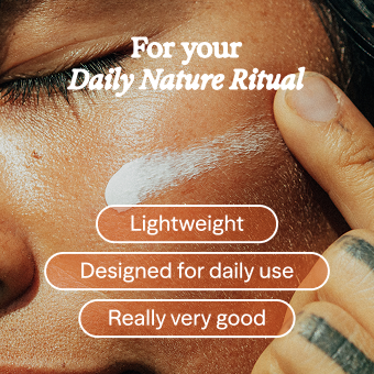 For your daily nature ritual — a featherlight SPF 50 with an invisible finish, swatched on skin