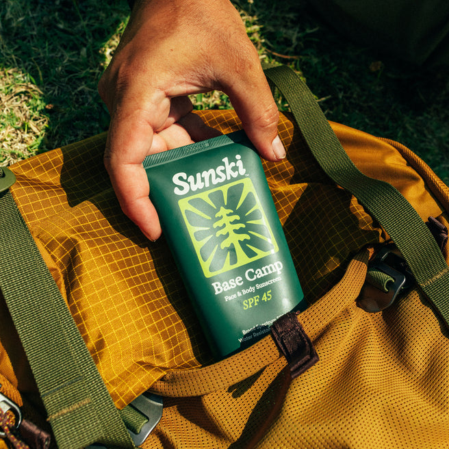 Base Camp SPF 45 Sunscreen - 5 Fl oz / 150 mL - Base Camp SPF 45 sunscreen in a backpack