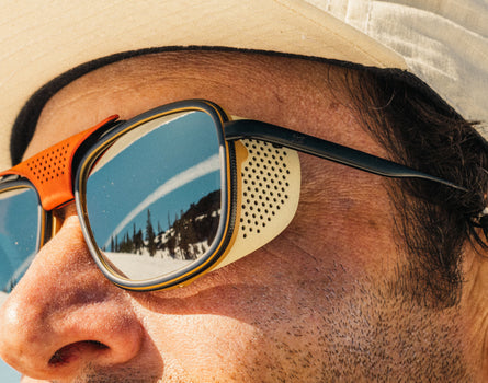 close up of sun shields on sunski ferrata sunglasses