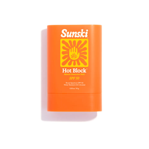 Hot Block SPF 50 Sunscreen - 0.53 oz / 15 g - Orange Sunsiki Hot Block SPF 50 sunscreen stick on a white background
