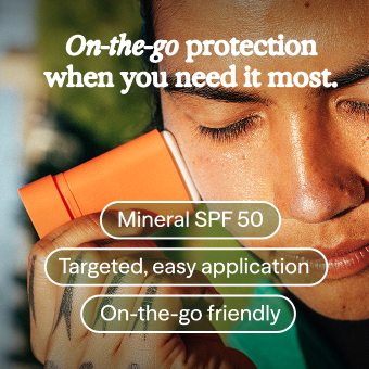 On-the-go protection when you need it most — applying Hot Block mineral SPF 50 stick outdoors