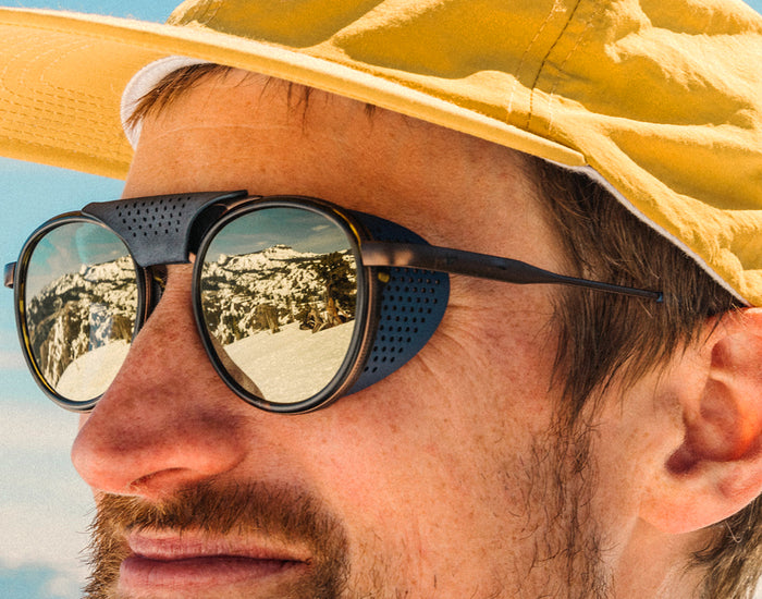 STORY sunski strada side shields on sunglasses on a mans face