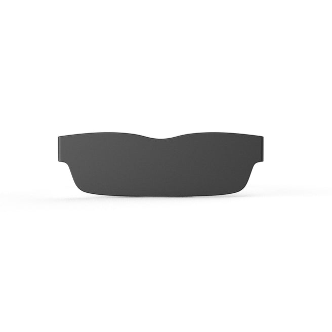 Black eyeglass lens on a white background