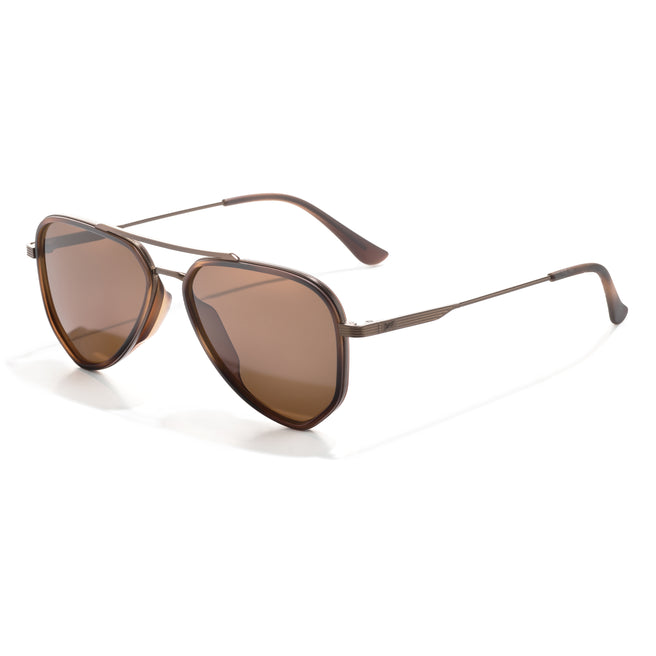 Brown sunglasses with metal frame on a white background