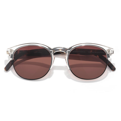 Avila - Clear Tortoise Fade - Round sunglasses with brown lenses and silver frame on a white background