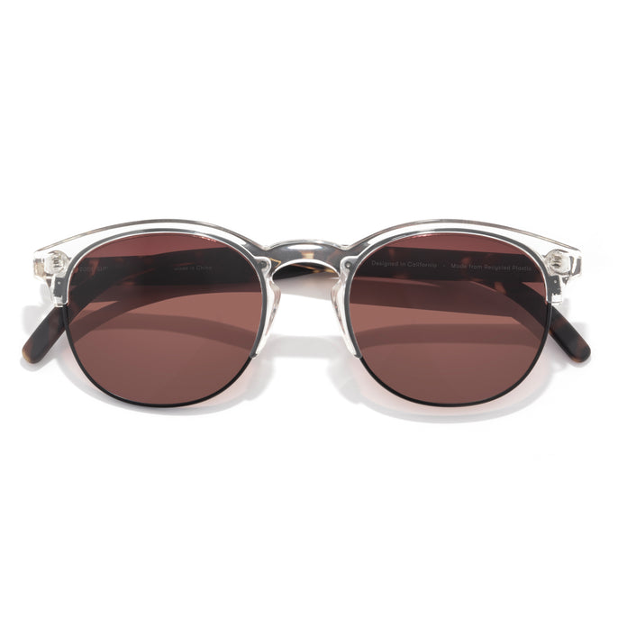 Avila - Clear Tortoise Fade - Round sunglasses with brown lenses and silver frame on a white background