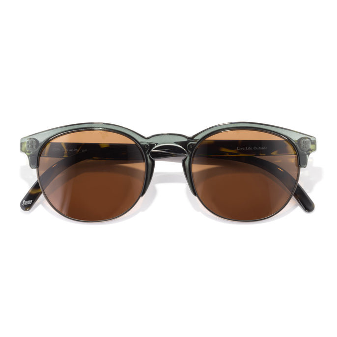 Avila - Pine Tortoise Amber - Round sunglasses with brown lenses and green frames on a white background