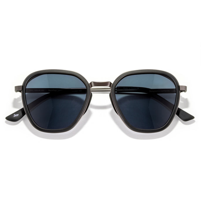 Bernina - Black Slate - Sunglasses with dark lenses and gold frame on a white background