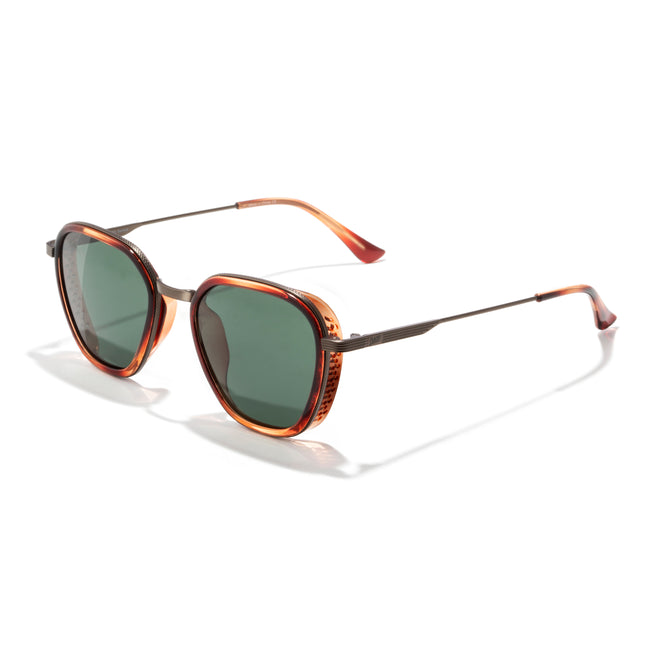Black round sunglasses with gold frames on a white background