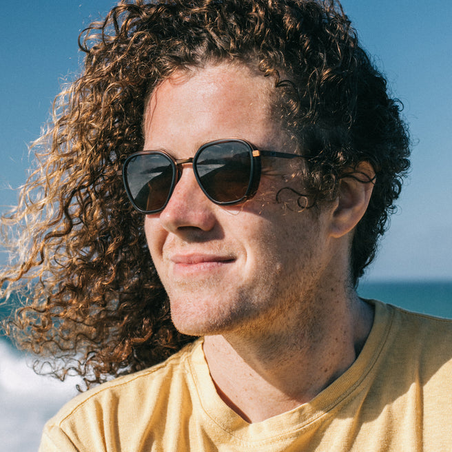man wearing wire tortoise sunglasses