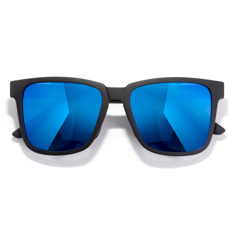 Couloir - Black Blue - Sunglasses with blue reflective lenses and black frame on a white background