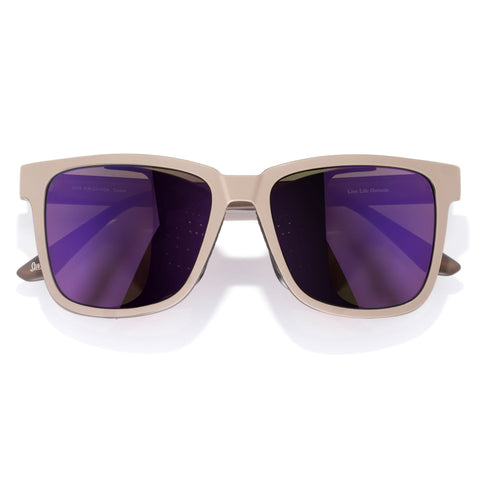 Couloir - Dune Galaxy - Beige sunglasses with purple lenses on a white background