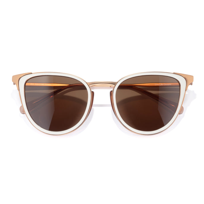 Catalina - Ivory Amber - Sunglasses with gold frame and brown lenses on a white background