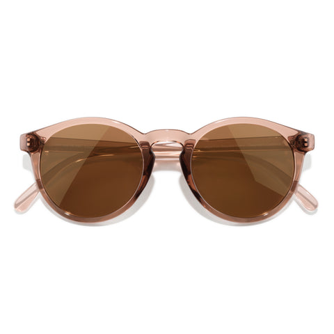 Dipsea - Dusk Bronze - Round sunglasses with rose gold frame and brown lenses on a white background