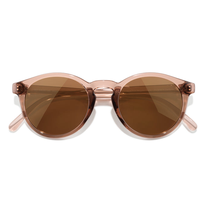 Dipsea - Dusk Bronze - Round sunglasses with rose gold frame and brown lenses on a white background