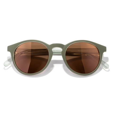Dipsea - Olive Grass Bronze - Sunglasses with brown lenses and green frames on a white background