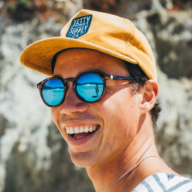 Person wearing a yellow cap and sunglasses with a blurred natural background