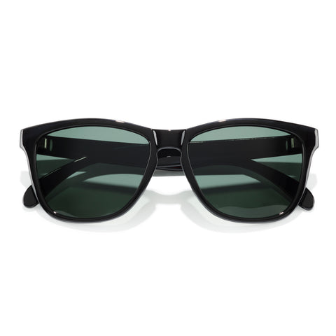 Headland - Black Forest - Black sunglasses with green lenses on a white background