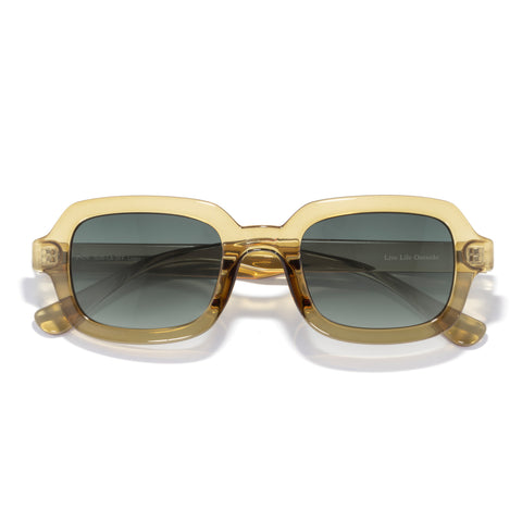 Lago - Seaweed Forest Fade - Gold-framed sunglasses with dark lenses on a white background