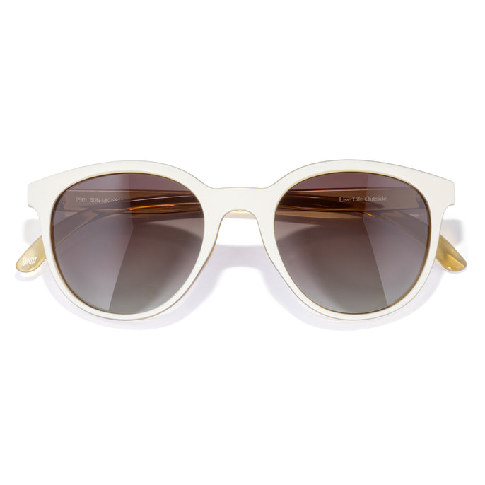 Makani - Ivory Seaweed Sepia - White sunglasses with gold accents on a white background