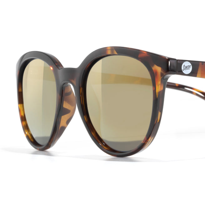 sunglasses with gold lenses and tortoise frame