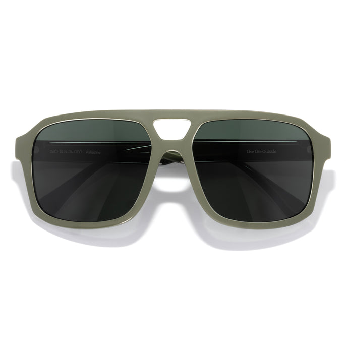 Paladino - Olive Forest - Sunglasses with green frame and dark lenses on a white background