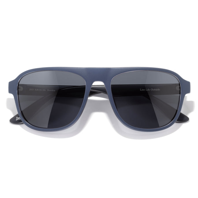 Shoreline - Spruce Slate - Blue sunglasses with dark lenses on a white background