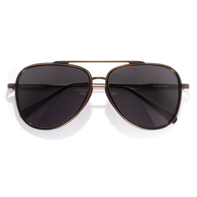 Sirocco - Black Copper Slate - Aviator sunglasses with dark lenses on a white background