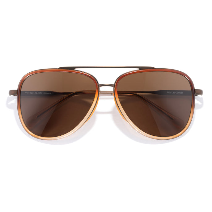 Sirocco - Solstice Amber - Aviator sunglasses with brown lenses on a white background
