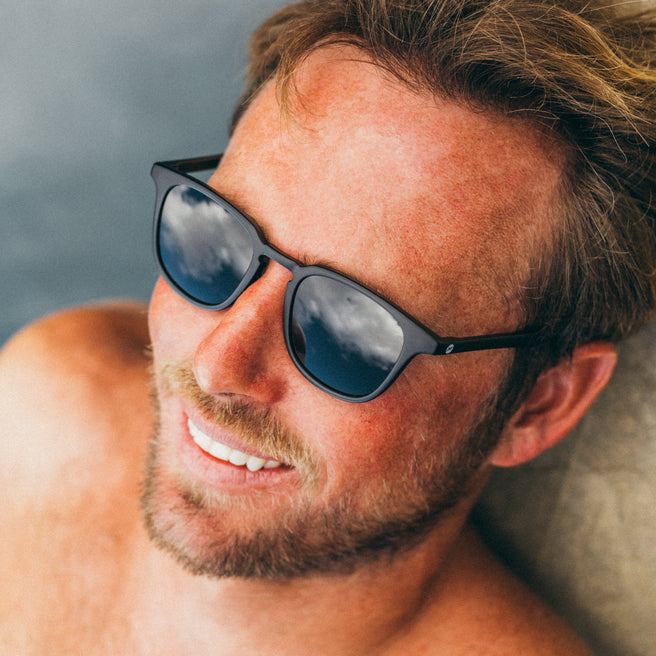 Man wearing sunglasses with a blurred background