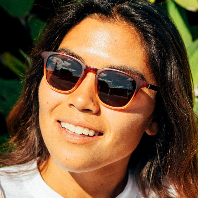 Person wearing sunglasses with a blurred natural background