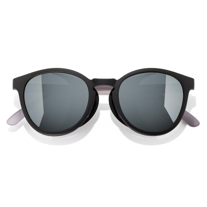 Tera - Black Silver Cat 4 - Black sunglasses with gray lenses on a white background