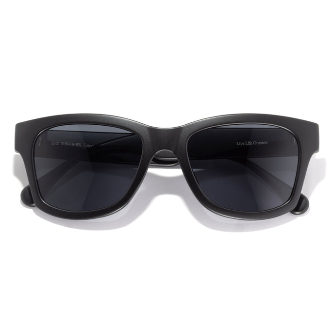 Targa - Black Slate - Black sunglasses with dark lenses on a white background