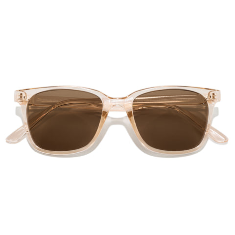 Ventana - Champagne Amber - Sunglasses with a beige frame and brown lenses on a white background