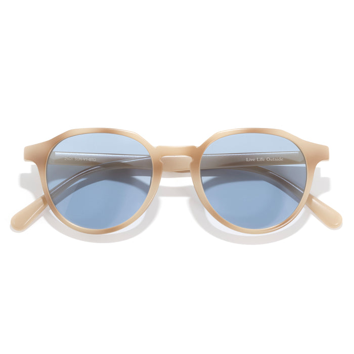Sunglasses with beige and white frame on a white background