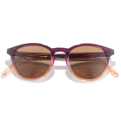 Yuba - Twilight Amber - Sunglasses with purple frame and brown lenses on a white background