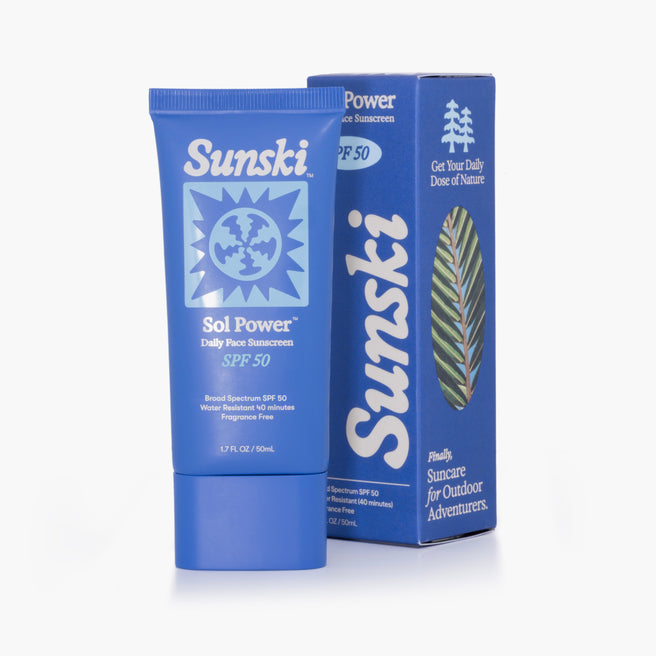 Sol Power SPF 50 Sunscreen - 1.7 Fl oz / 50 mL - Sunski Sol Power sunscreen tube and packaging on a white background