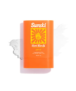 Orange Sunsiki Hot Block SPF 50 sunscreen stick on a white background