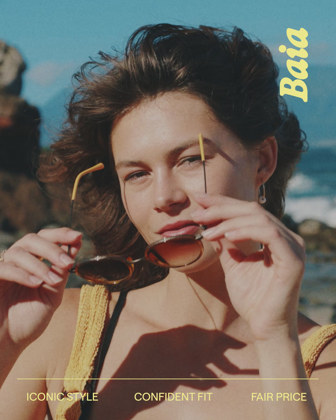 people trying on baia, iconic style, confident fit, and fair price