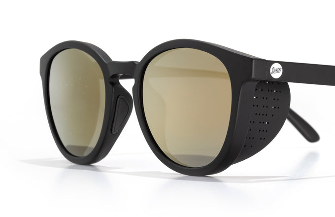 sunski tera black gold close up three quarter angle