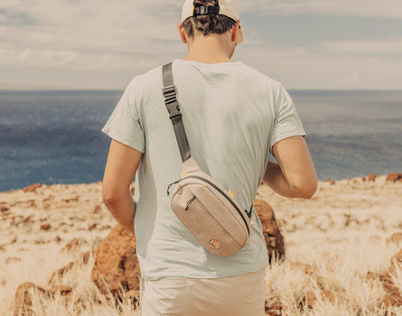 person hiking wearing sunski sling