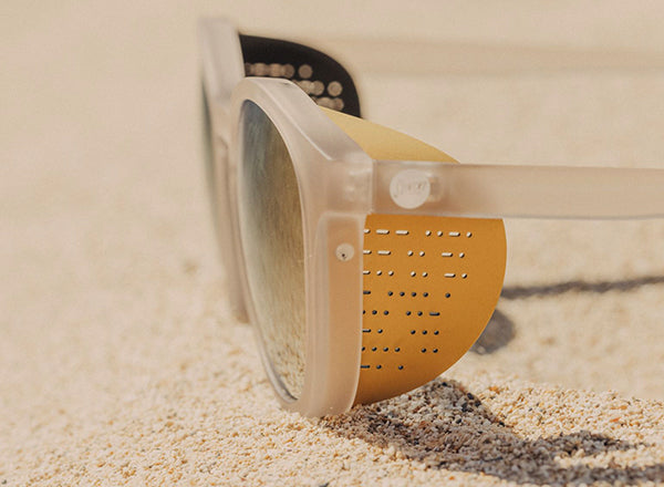 RICH sunski tera sun shield close up on side of sunglasses