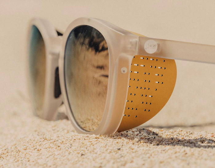 STORY sunski tera sun shields on a pair of sunski tera stone alpenglow sunglasses