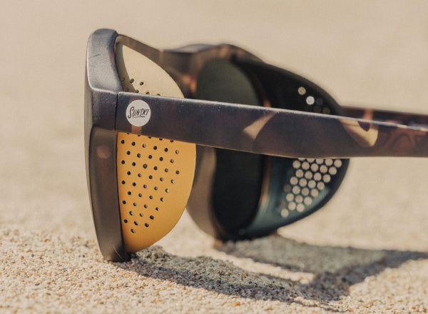 RICH sunski treeline side shield close up on side of sunglasses